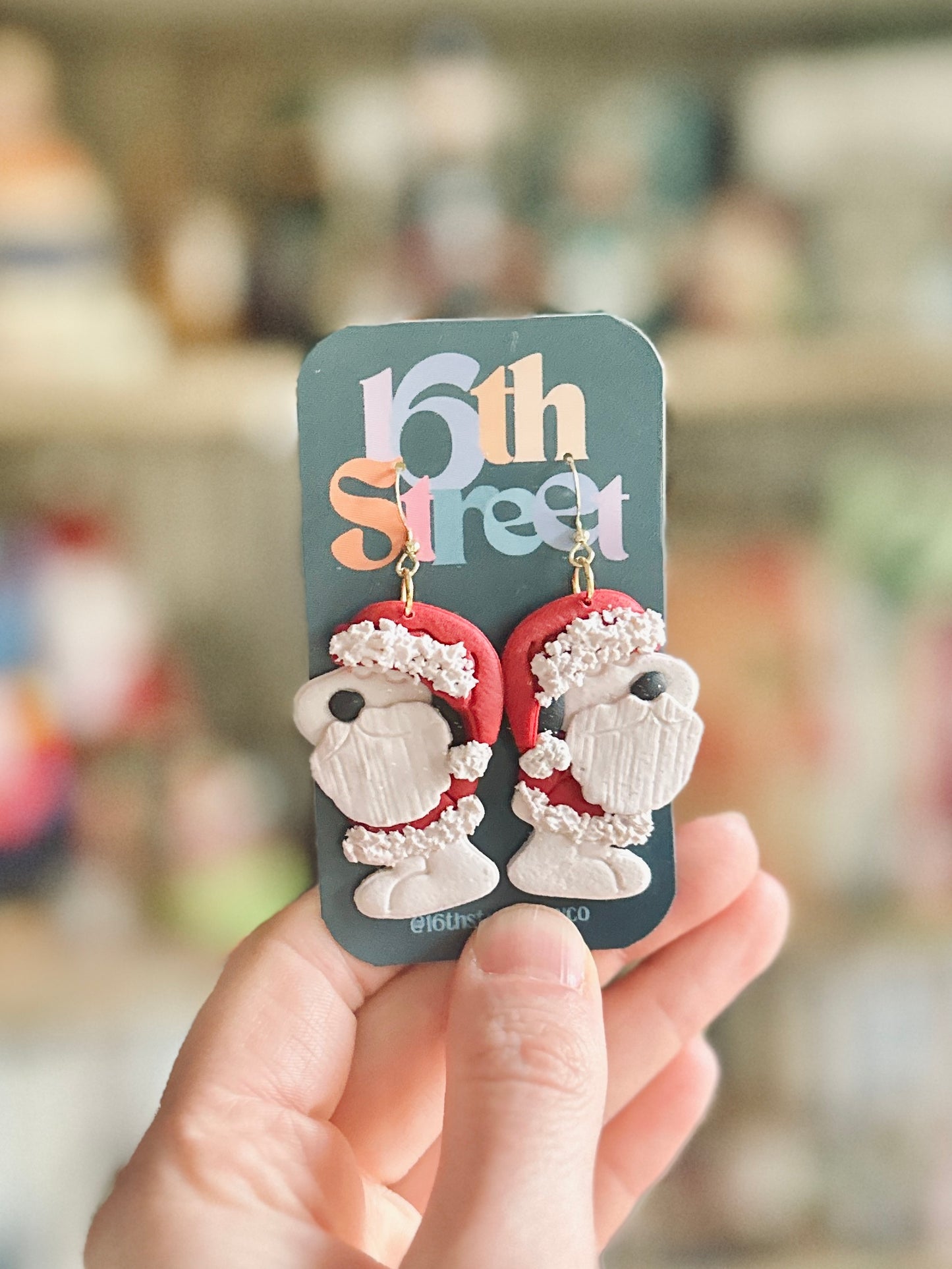 Santa Dog Dangles | Handmade Polymer Clay Earrings
