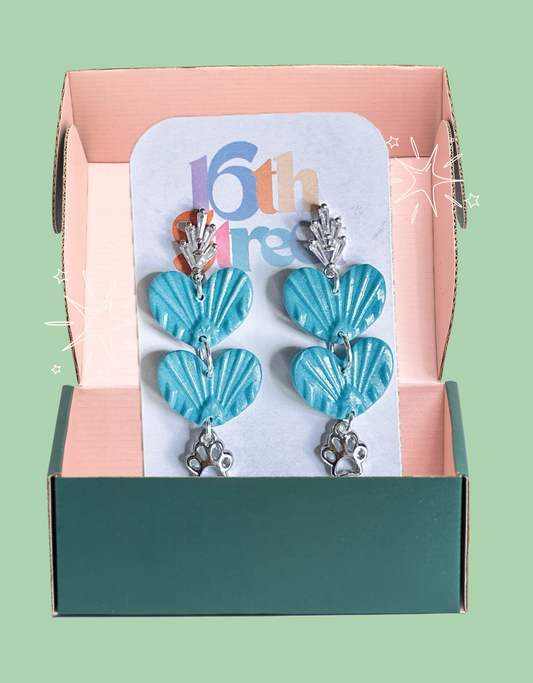Blue Heart Dog Lover Dangles | Handmade Polymer Clay Earrings