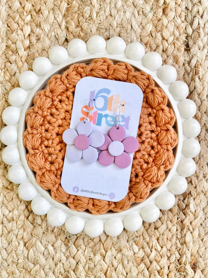 Dainty Lavender Daisy Dangles | Handmade Polymer Clay Earrings