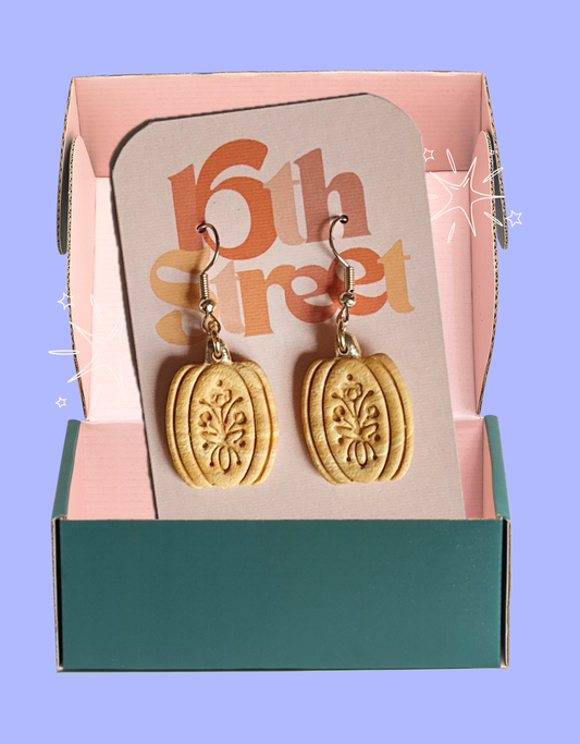 Little Golden Pumpkin Dangles | Handmade Polymer Clay Earrings
