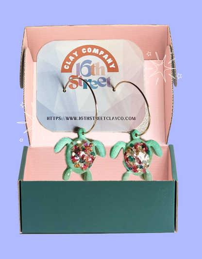 Turtle Dangles | Handmade Polymer Clay Earrings