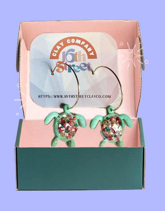 Turtle Dangles | Handmade Polymer Clay Earrings