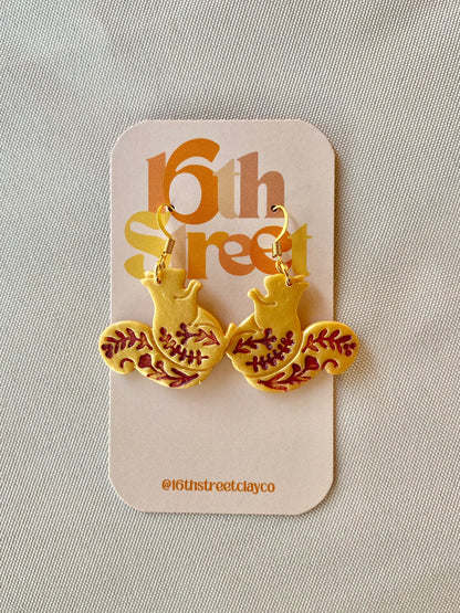 Stars Hollow Golden Squirrel Dangles | Handmade Polymer Clay Earrings