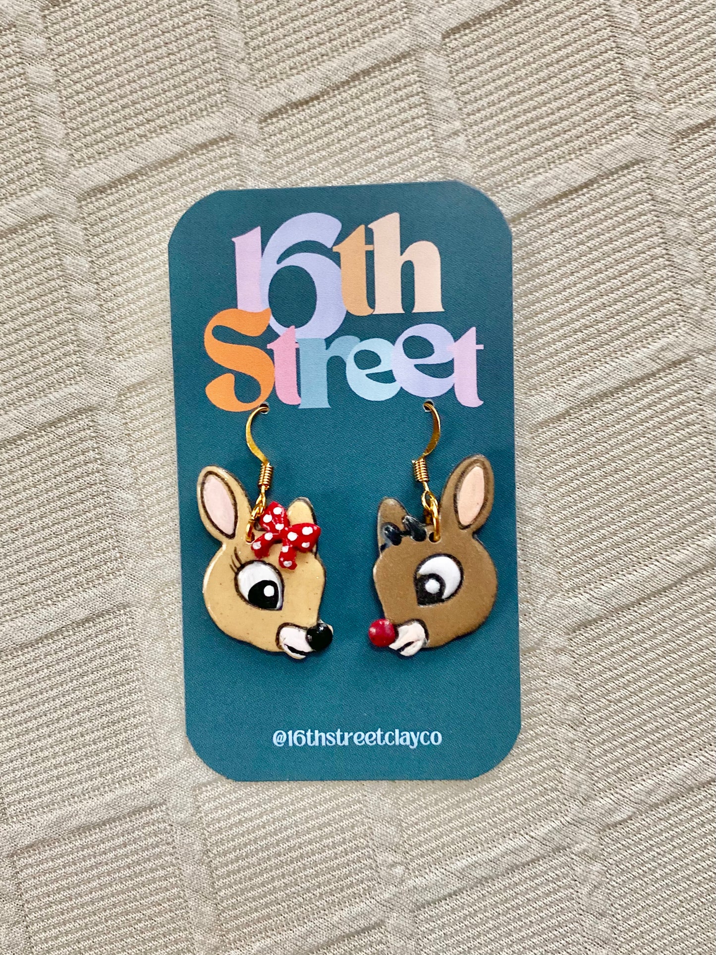 Rudolph and Clarice Dangles | Handmade Polymer Clay Earrings