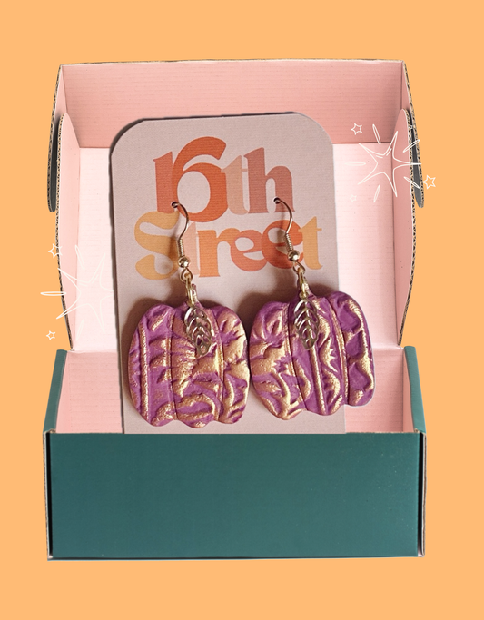Pink Pumpkin Dangles | Handmade Polymer Clay Earrings