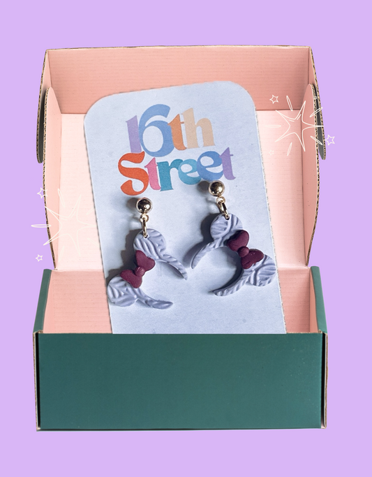 Mouse Ear Lavender Dangles | Handmade Polymer Clay Earrings