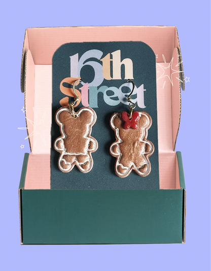 Mouse Friend Gingerbread Dangles | Handmade Polymer Clay Earrings