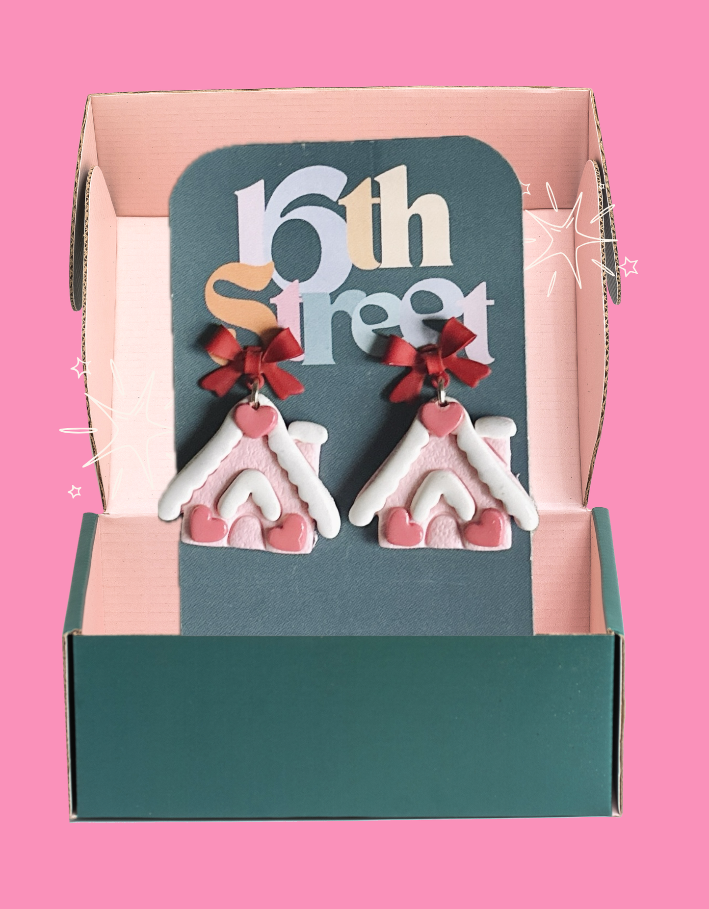 Pretty in Pink House Dangles | Handmade Polymer Clay Earrings