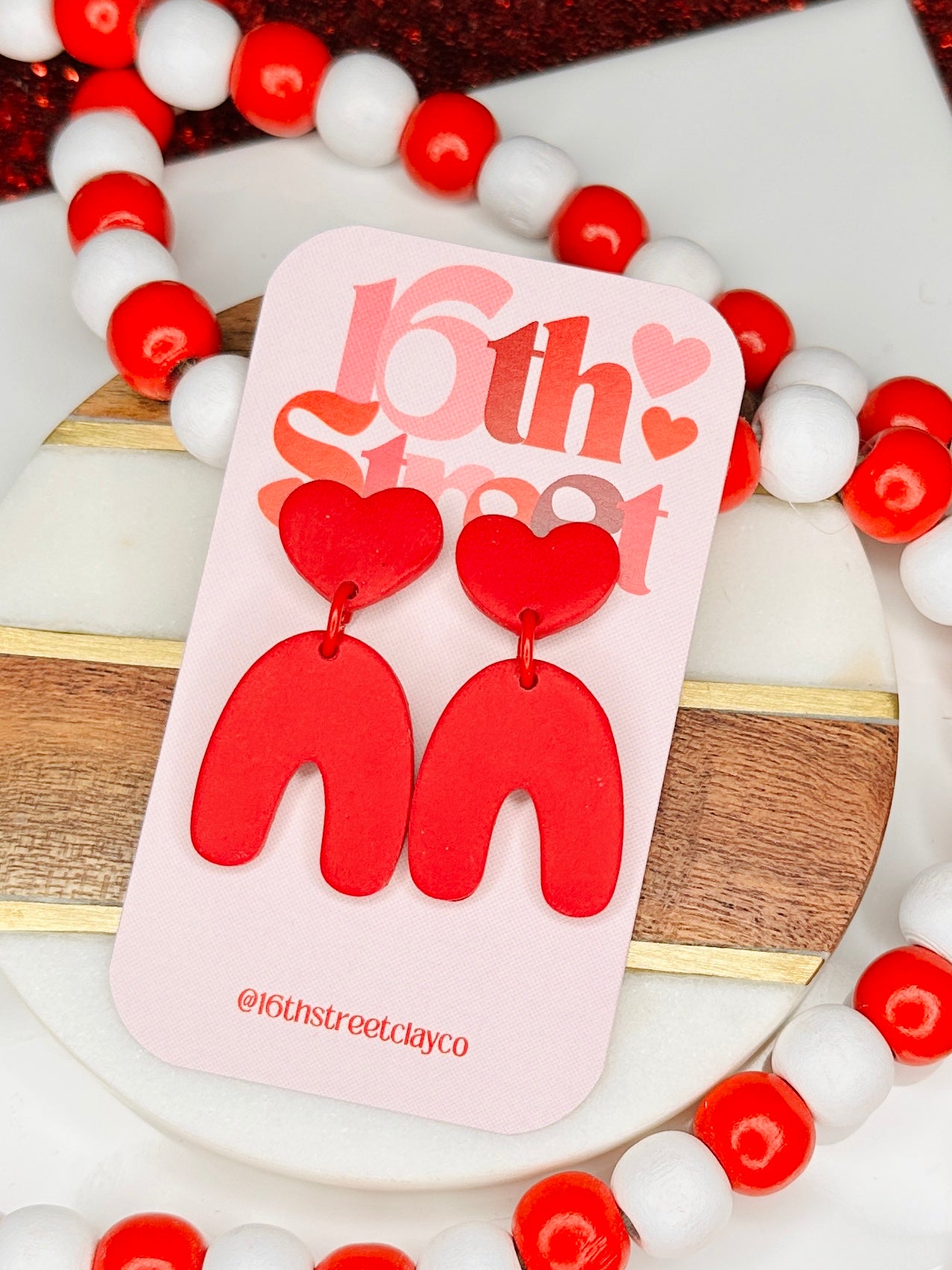 Red Heart-Arch Dangles | Handmade Polymer Clay Earrings