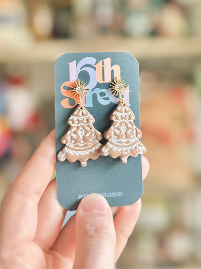 Gingerbread Tree Dangles | Handmade Polymer Clay Earrings