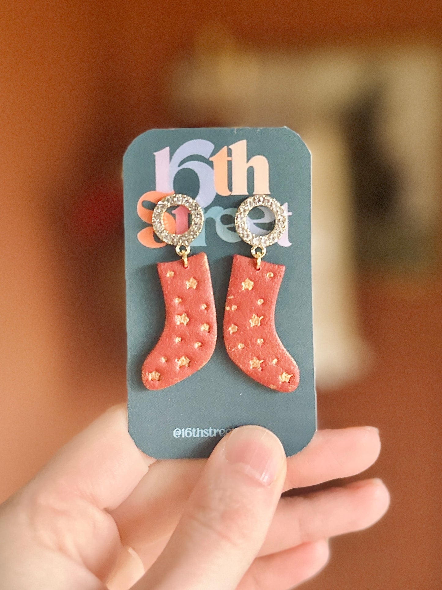 Sparkly Stocking Dangles | Handmade Polymer Clay Earrings