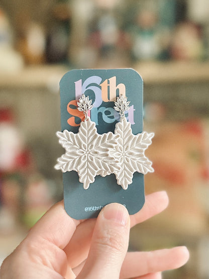 Snowflake Christmas Dangles | Handmade Polymer Clay Earrings