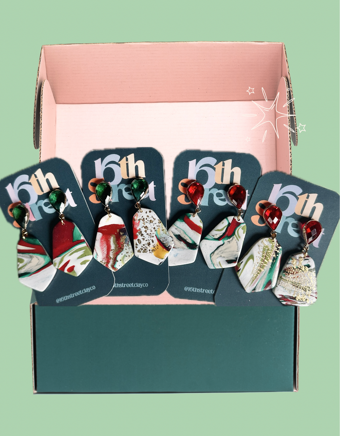 Fancy Christmas Dangles | Handmade Polymer Clay Earrings