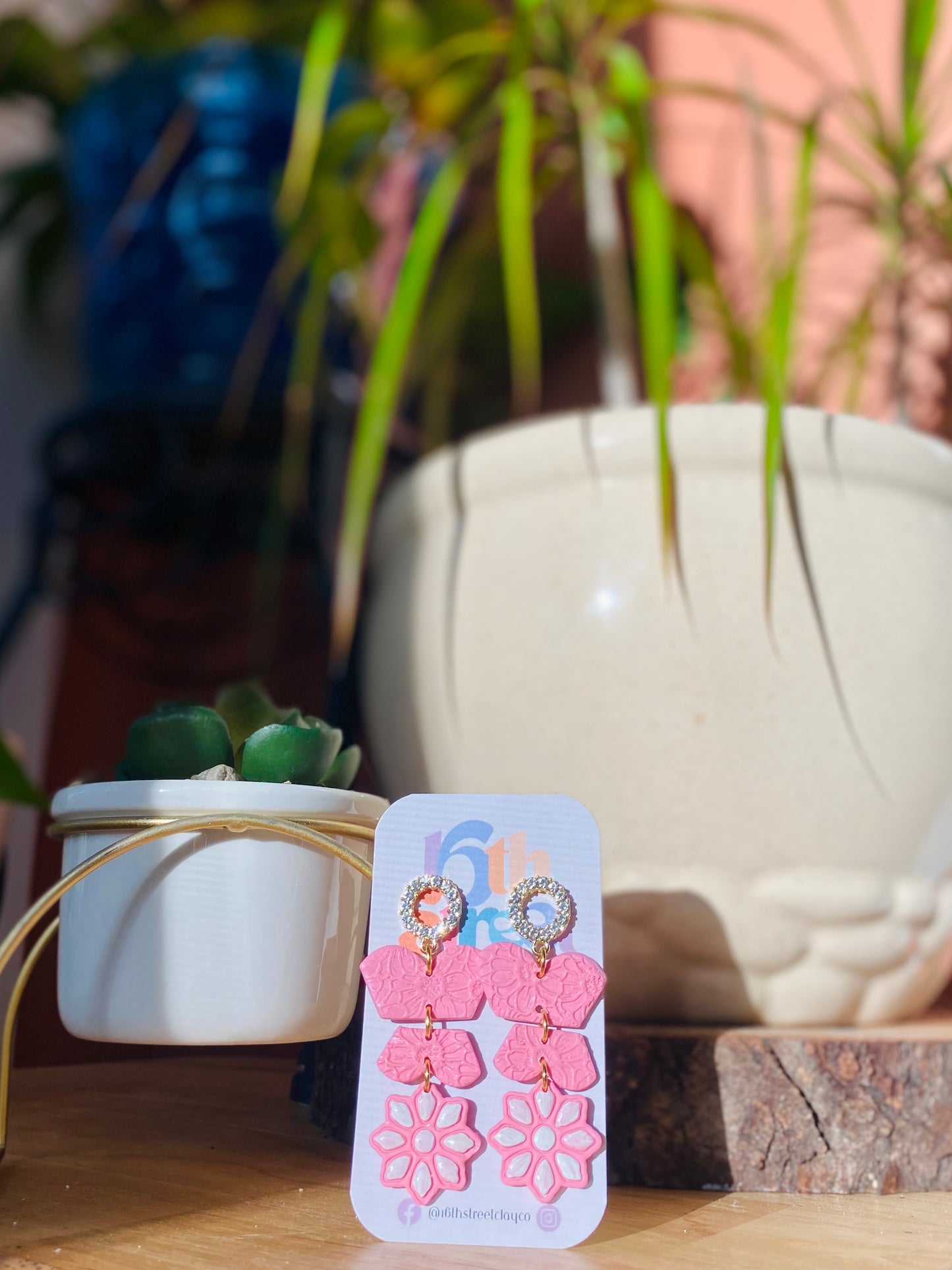 Pink Fancy Dangles for Breast Cancer Awareness | Handmade Polymer Clay Earrings