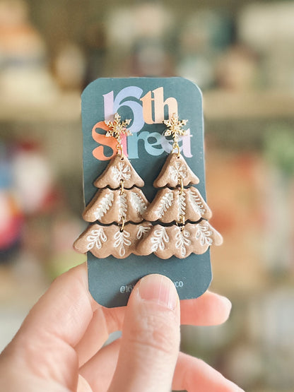 Gingerbread Tree Dangles | Handmade Polymer Clay Earrings
