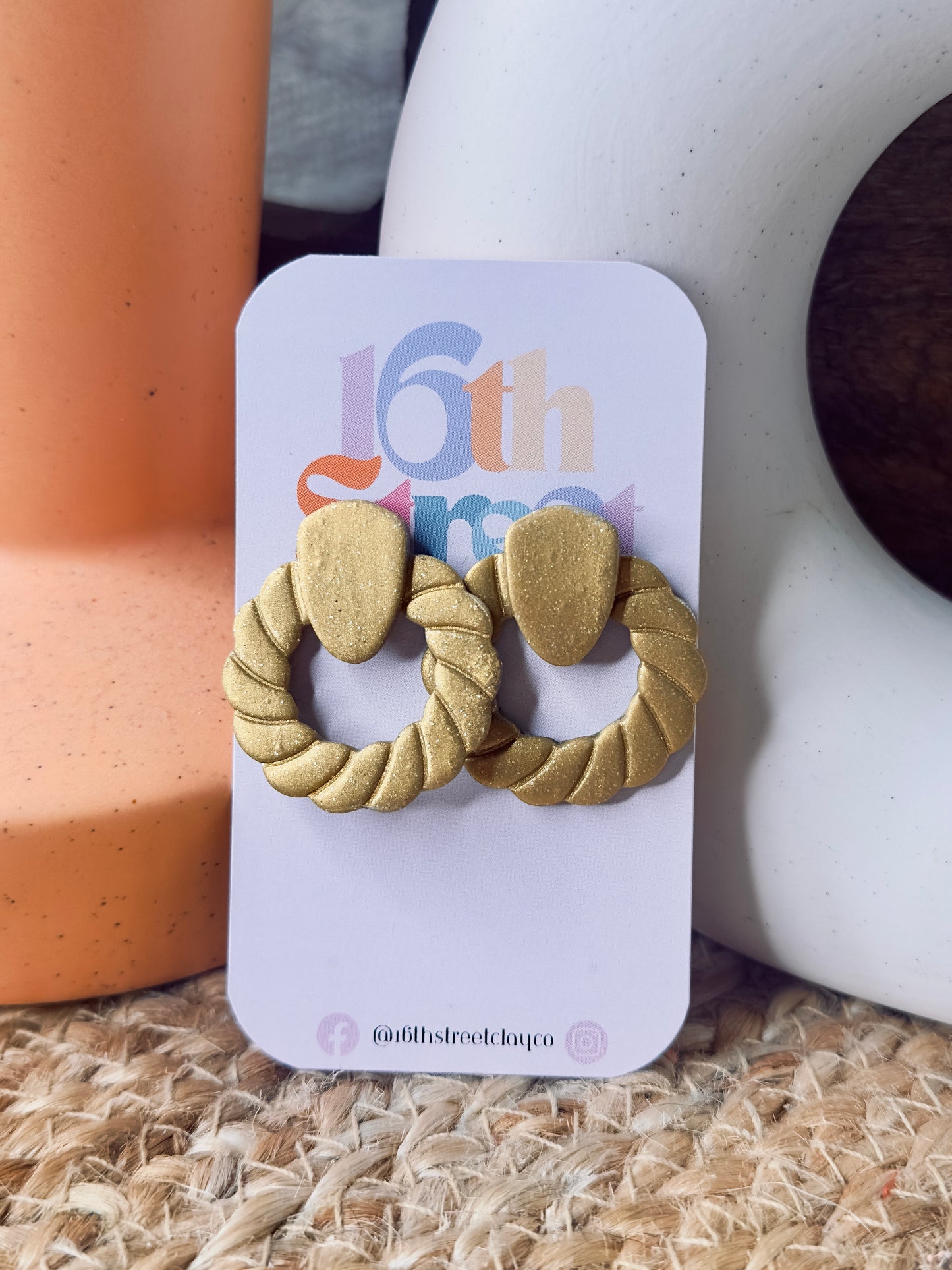 Faux Metal Round Hoop Dangles | Handmade Polymer Clay Earrings