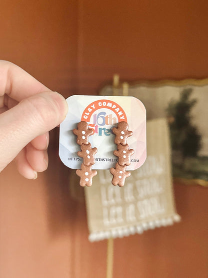 Gingerbread Stack Studs | Handmade Polymer Clay Earrings