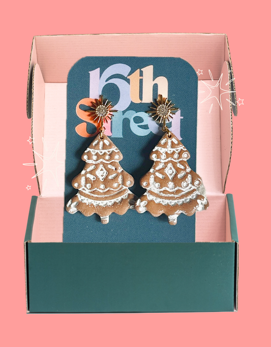 Gingerbread Tree Dangles | Handmade Polymer Clay Earrings