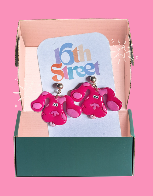 Magenta Dog Dangles | Handmade Polymer Clay Earrings