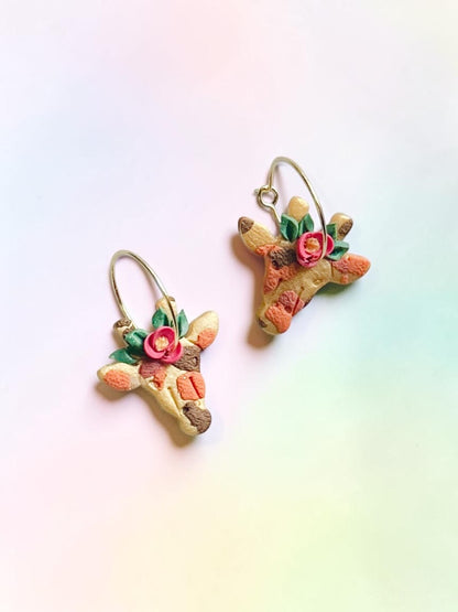 Floral Giraffe | Handmade Polymer Clay Earrings