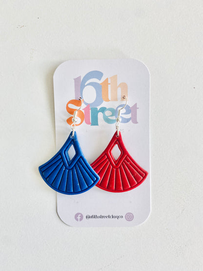 Patriotic Fan Dangles | Handmade Polymer Clay Earrings