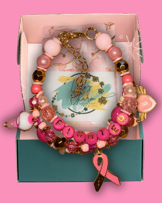 ‘Fighter’ Friendship Bracelet for Breast Cancer Awareness | Lucky Charm Bracelet Making