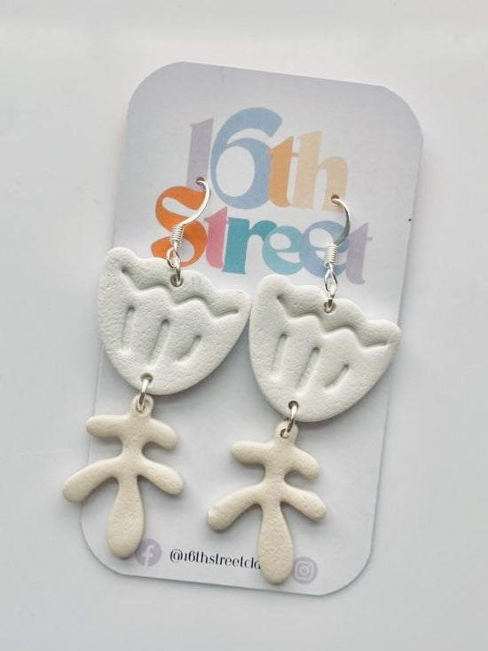 White Matisse Inspited Floral Dangles | Handmade Polymer Clay Earrings