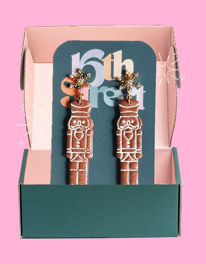 Gingerbread Nutcracker Dangles | Handmade Polymer Clay Earrings