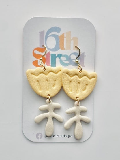 Yellow Matisse Inspited Floral Dangles | Handmade Polymer Clay Earrings