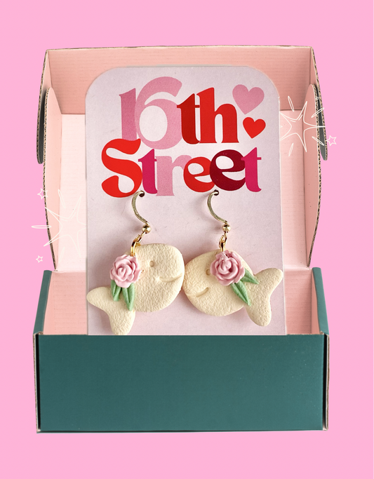 Floral Goldfish Dangles | Handmade Polymer Clay Earrings