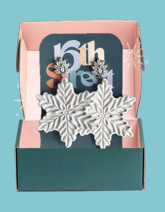 Snowflake Christmas Dangles | Handmade Polymer Clay Earrings