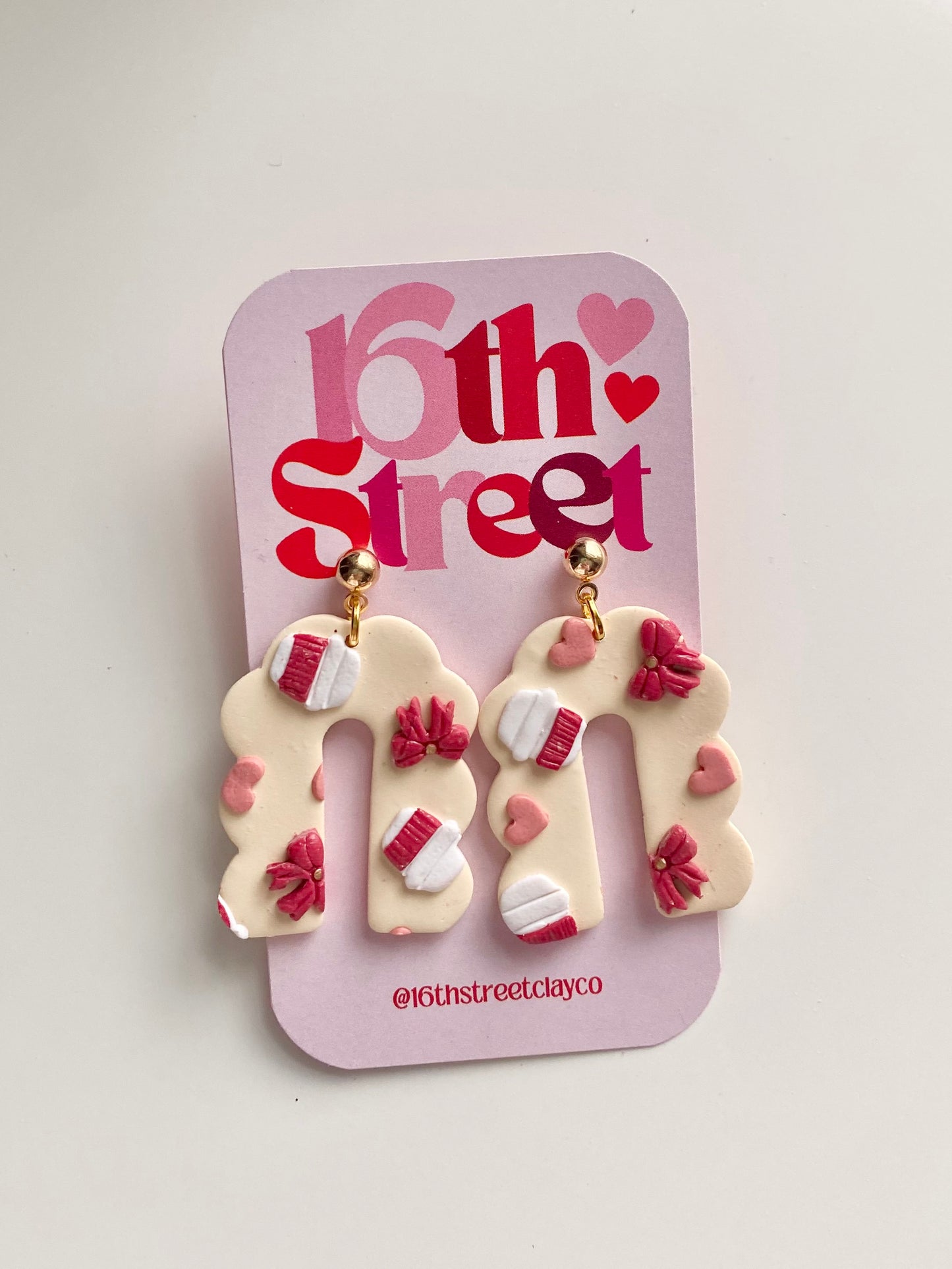 ‘Coffee is my Valentine’ Arch Dangles | Handmade Polymer Clay Earrings