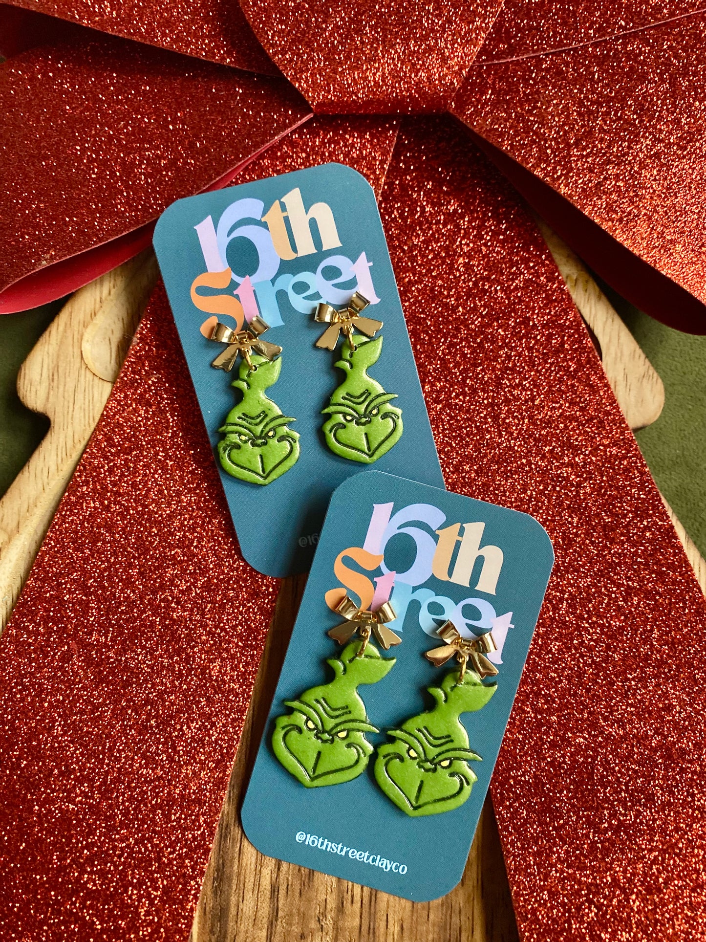 Grinch Dangles | Handmade Polymer Clay Earrings