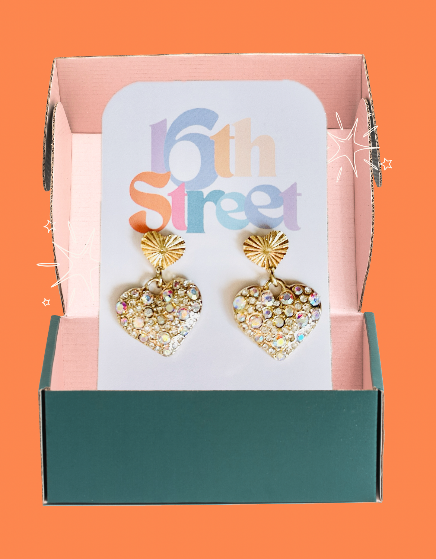 Gold Heart Bling Earrings | Metal Stud Earrings