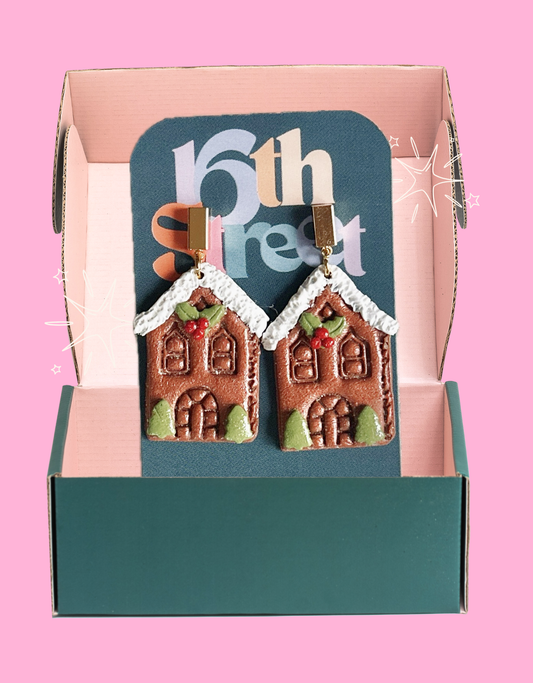 Gingerbread Lane Dangles | Handmade Polymer Clay Earrings