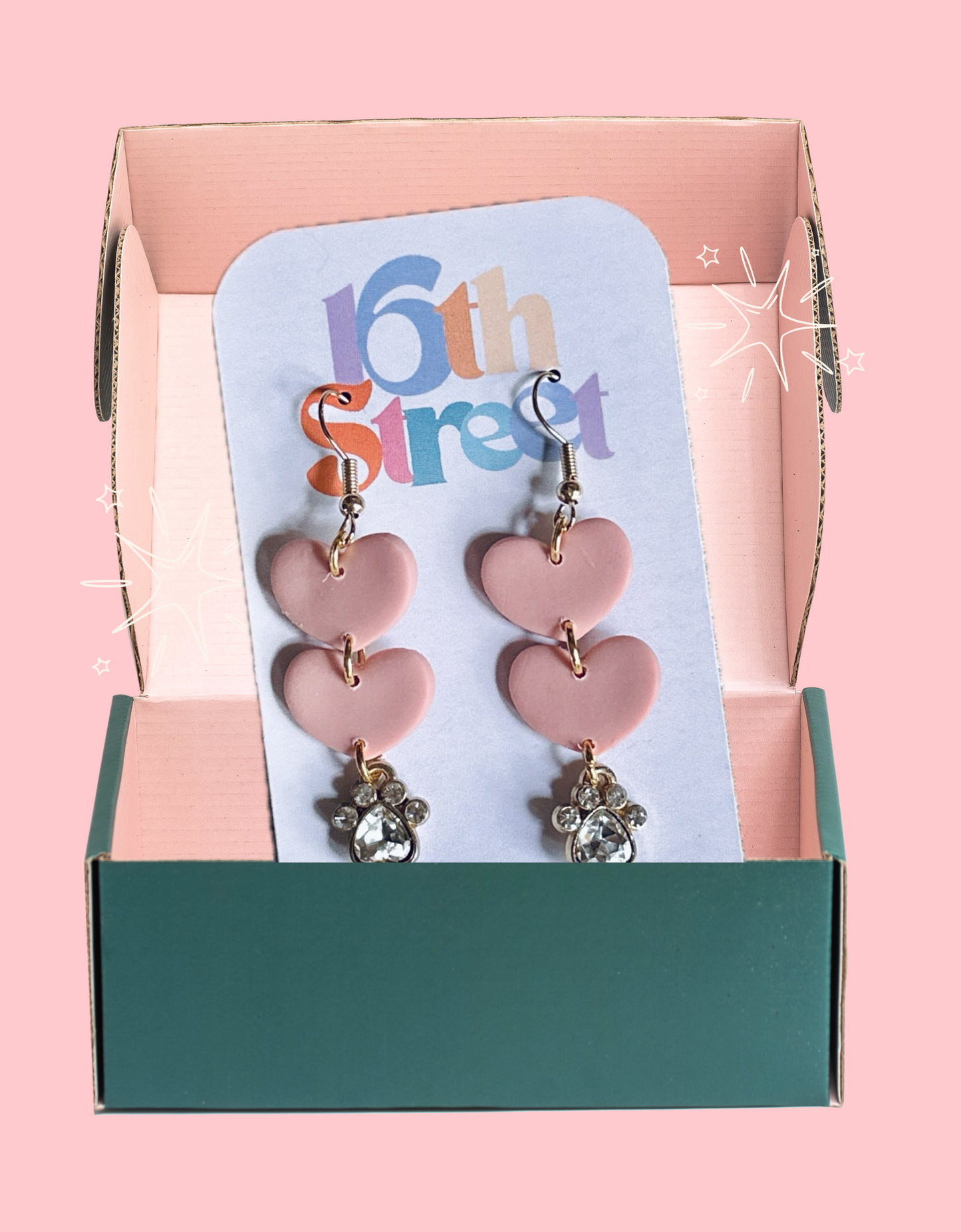 Pink Heart Dog Lover Dangles | Handmade Polymer Clay Earrings