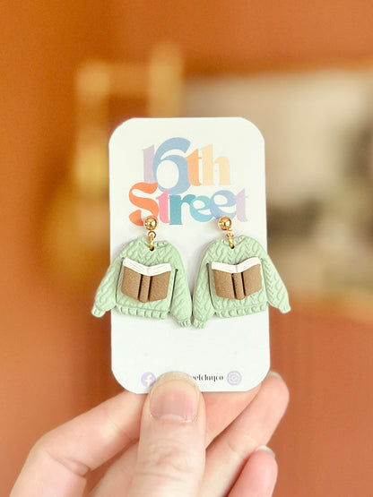 Cozy Up with a Book Sweater Dangles | Handmade Polymer Clay Earrings