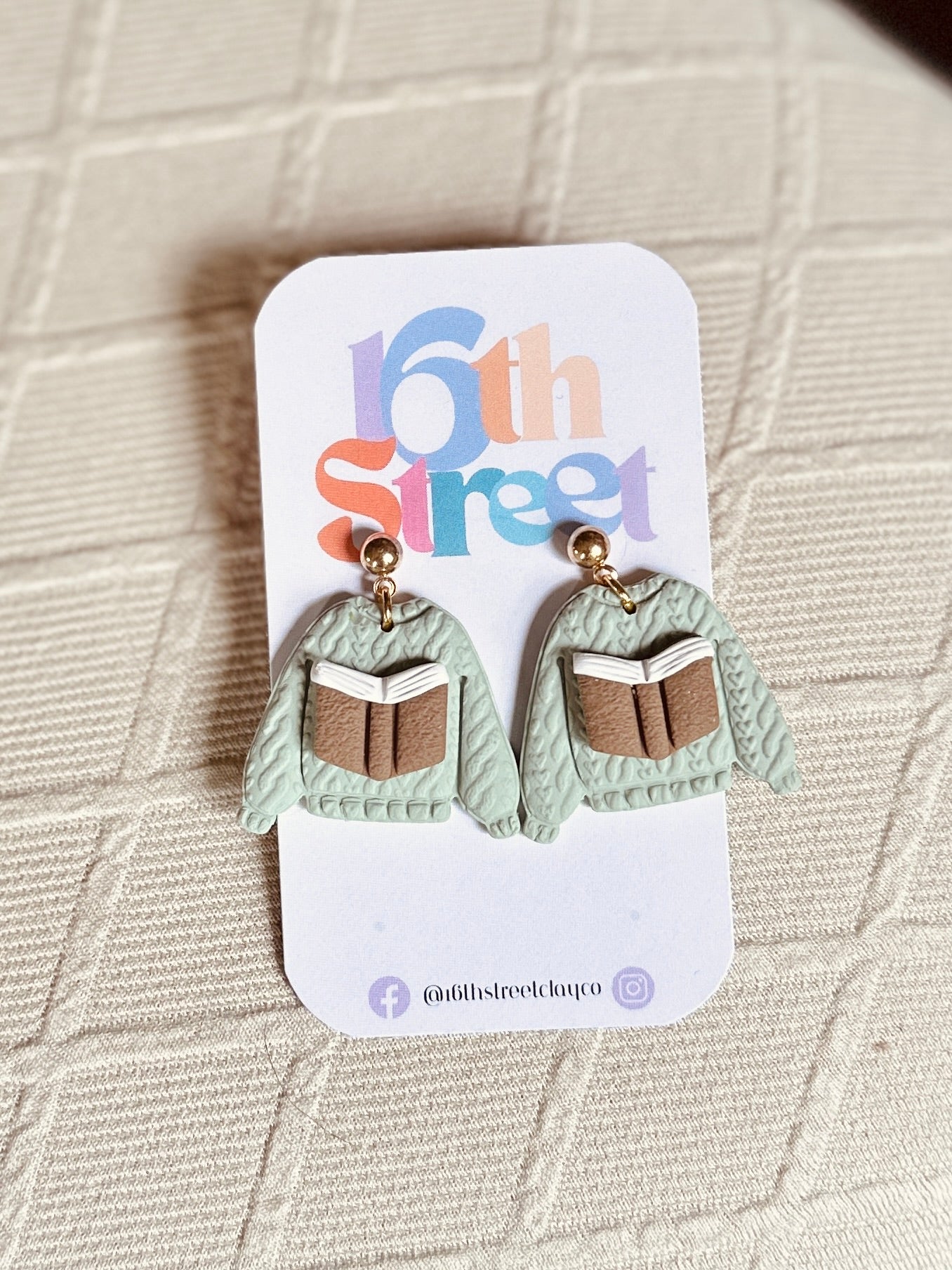 Cozy Up with a Book Sweater Dangles | Handmade Polymer Clay Earrings