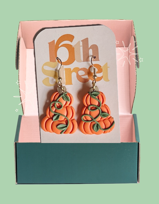 Pumpkin Trio Dangles | Handmade Polymer Clay Earrings