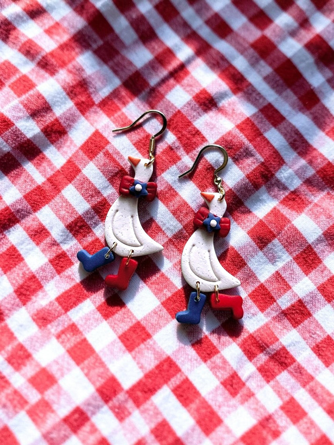 Goose in Boots Dangles | Handmade Polymer Clay Earrings