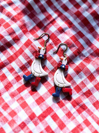 Goose in Boots Dangles | Handmade Polymer Clay Earrings
