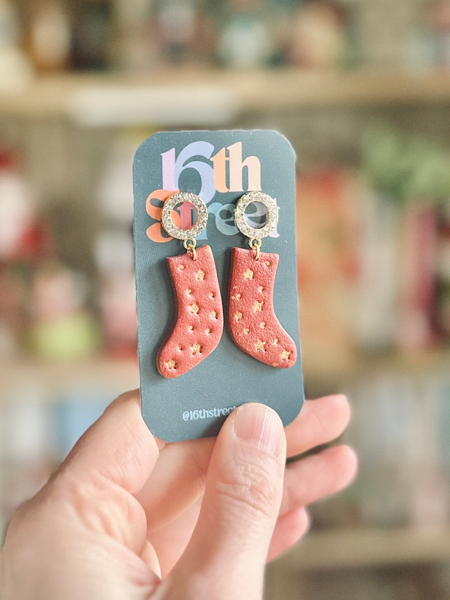 Sparkly Stocking Dangles | Handmade Polymer Clay Earrings