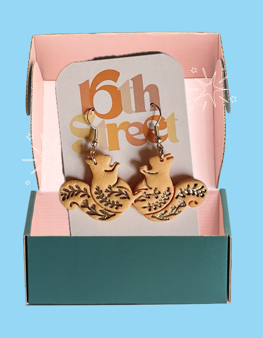 Golden Squirrel Dangles | Handmade Polymer Clay Earrings