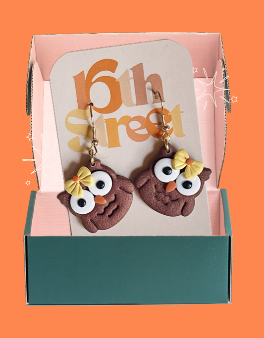 Owl Dangles | Handmade Polymer Clay Earrings