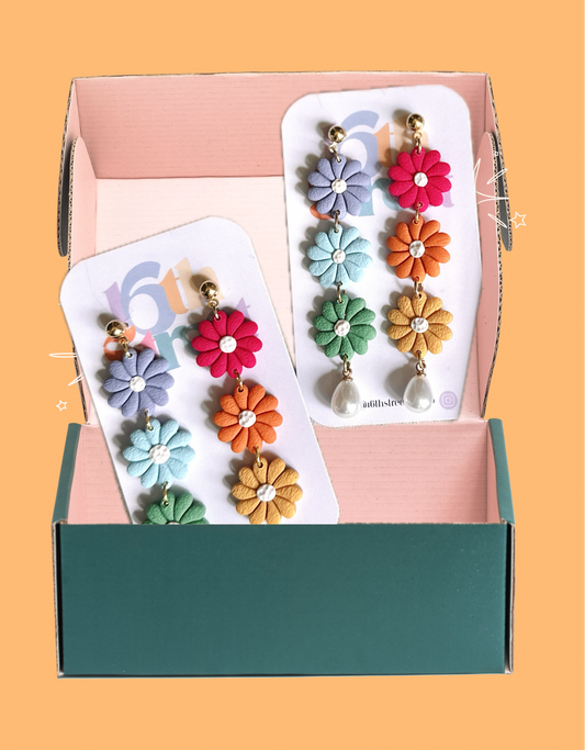 Pretty Floral Long Dangles | Handmade Polymer Clay Earrings