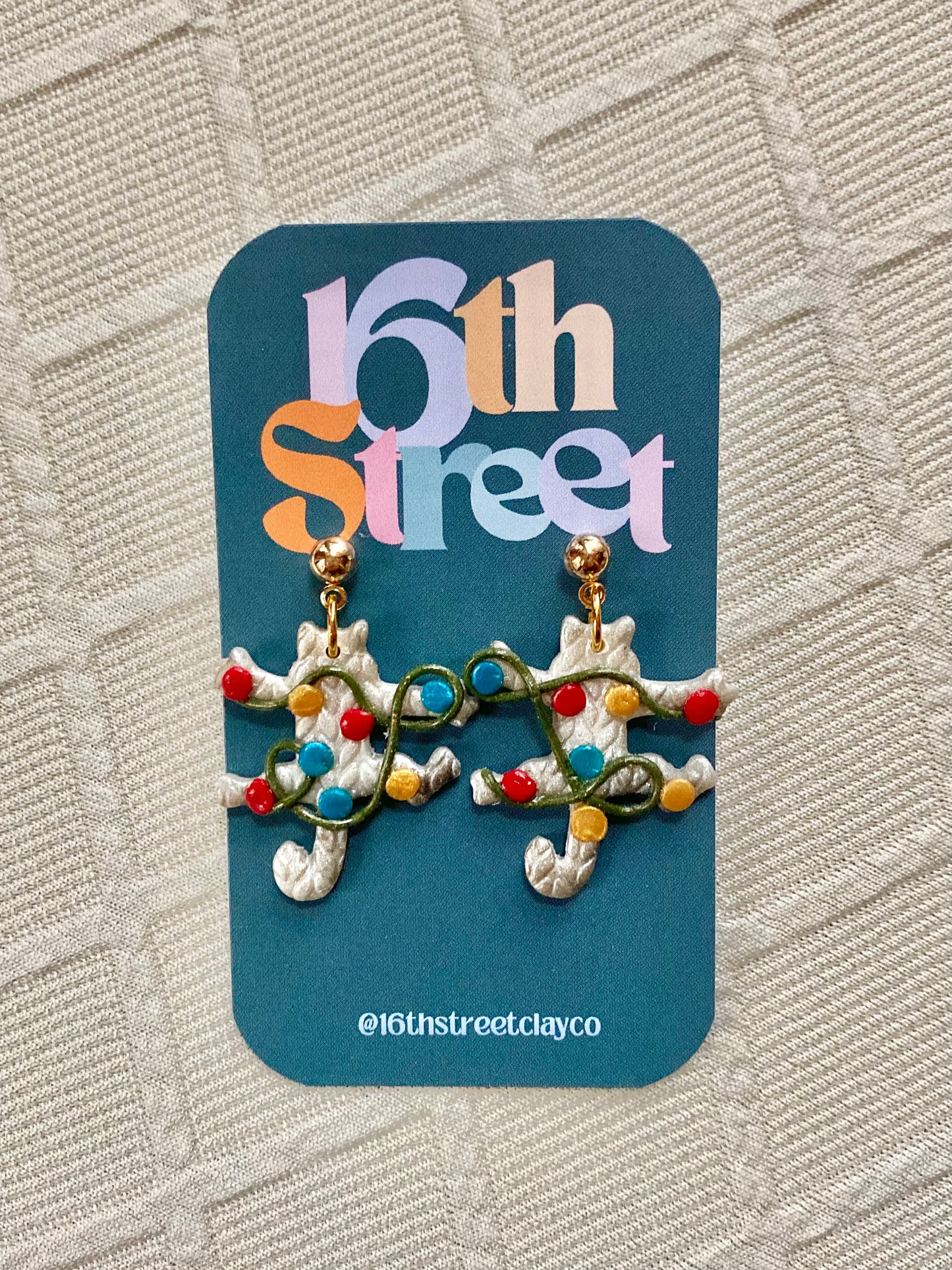 Fried Pussycat Dangles - Christmas Vacation | Handmade Polymer Clay Earrings