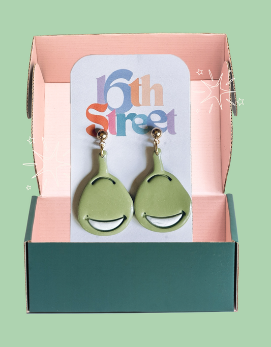 Green Hawaii Friend Alien - READY TO SHIP | Handmade Polymer Clay Earrings