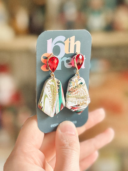 Fancy Christmas Dangles | Handmade Polymer Clay Earrings