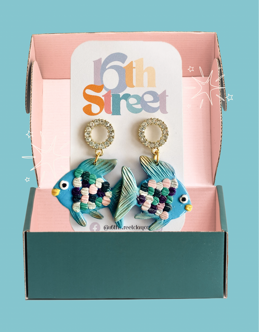 Rainbow Fish Dangles | Handmade Polymer Clay Earrings