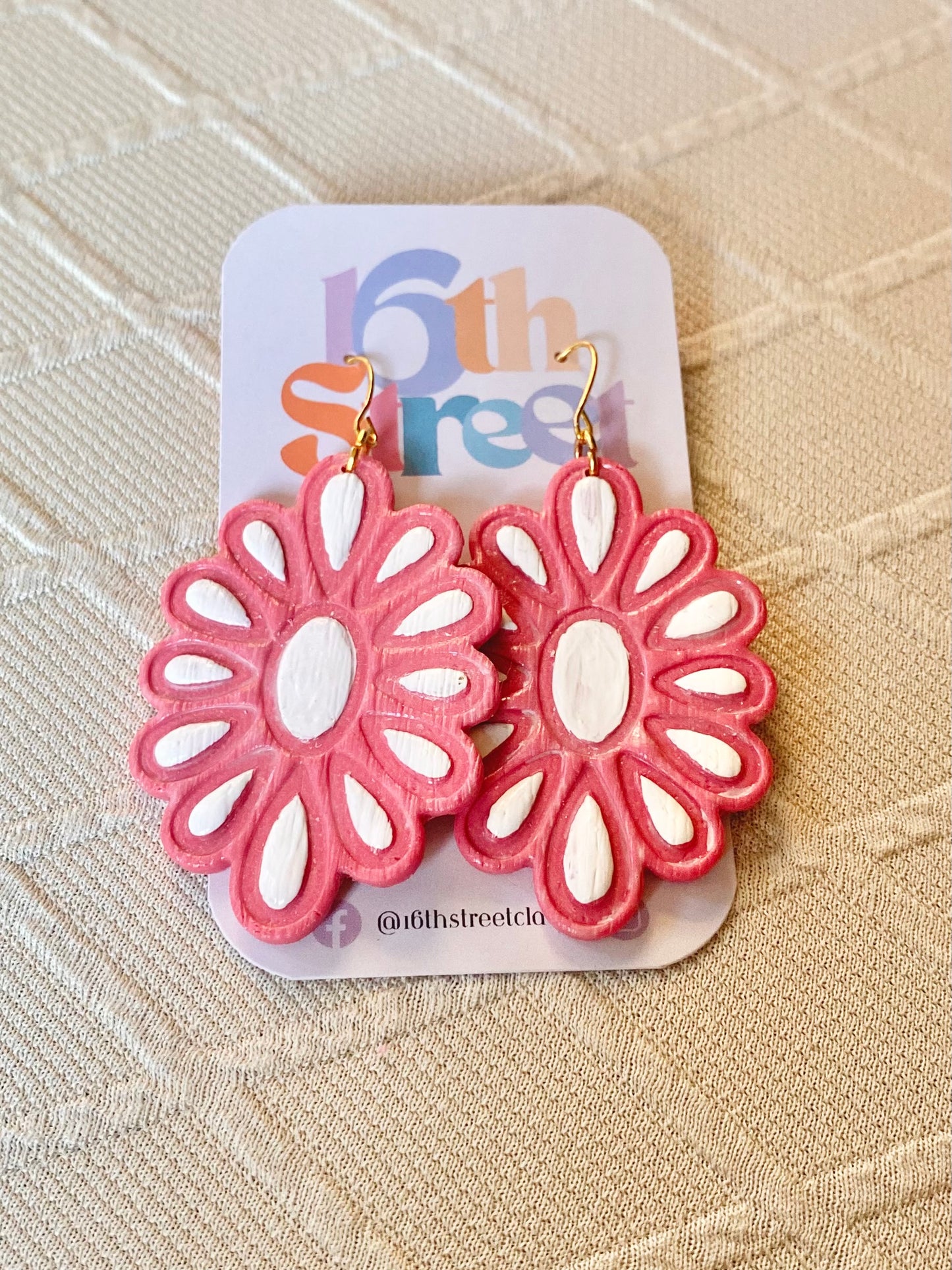 Floral Dangles for Breast Cancer Awareness | Handmade Polymer Clay Earrings